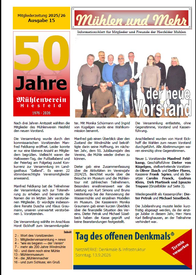 Mitgliederzeitung "M�hlen und mehr" Spezialausgabe